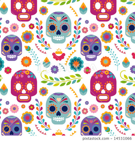 Mexico pattern with skull and flowers Mexico pattern with skull and flowers 14531066