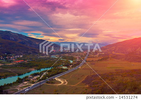 Evening panoramic view of Mtskheta city 14531274