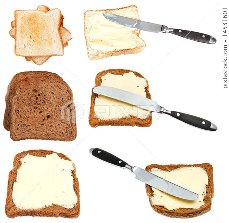 set of bread toasts with butter isolated 14531601
