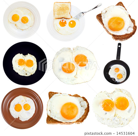 set from fried eggs isolated on white 14531604