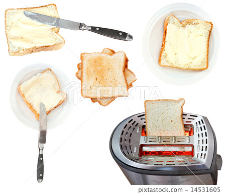 bread and butter sandwiches and toaster isolated 14531605