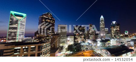 view of charlotte skyline aerial at sunset view of charlotte skyline aerial at sunset 14532054