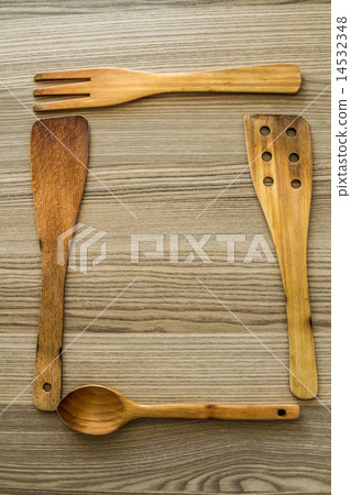 Kitchen wooden utensil of scapula, spoon and fork 14532348