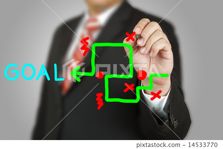 Businessman drawing obstacle to reach Goal Businessman drawing obstacle to reach Goal 14533770