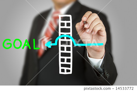 Businessman drawing obstacle to reach Goal Businessman drawing obstacle to reach Goal 14533772