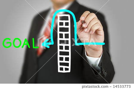 Businessman drawing obstacle to reach Goal 14533773