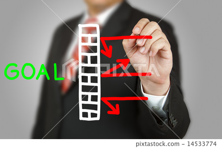 Businessman drawing obstacle to reach Goal Businessman drawing obstacle to reach Goal 14533774