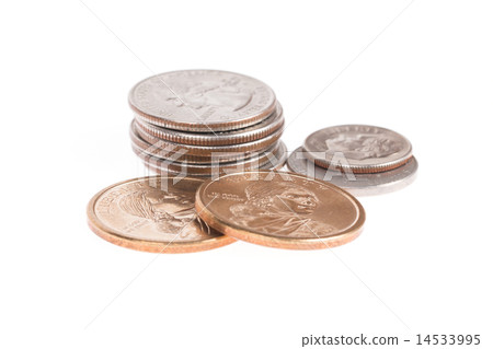 Pile of US coins isolated on white background 14533995