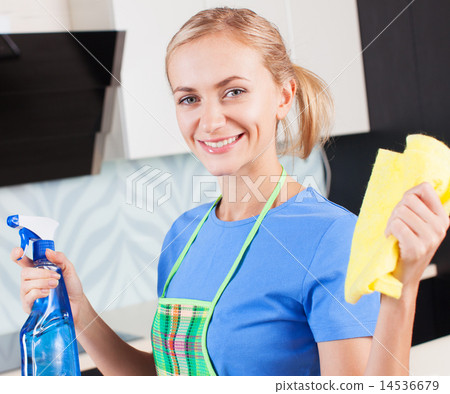 Woman cleaning kitchen 14536679