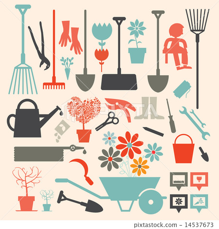 Retro Vector Gardening Icons Set Retro Vector Gardening Icons Set 14537673