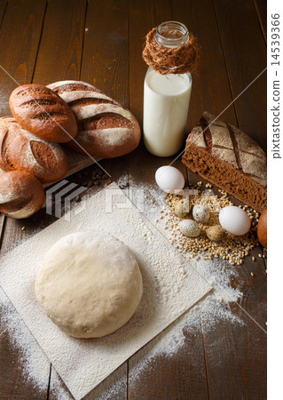 Fresh dough in flour with rye bread Fresh dough in flour with rye bread 14539366