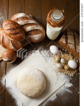 Fresh dough in flour with rye bread Fresh dough in flour with rye bread 14539367