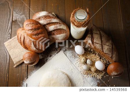 Fresh dough in flour with rye bread Fresh dough in flour with rye bread 14539368
