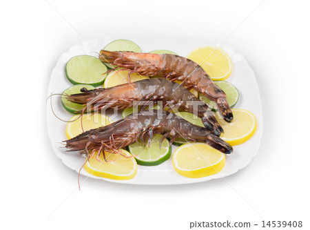 Raw shrimps on plate. Raw shrimps on plate. 14539408