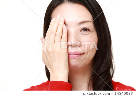 A woman looking at one eye 14540087