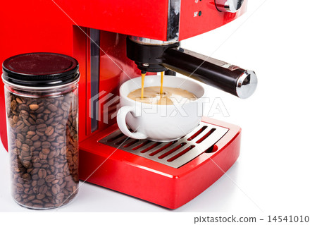 Brewing coffee with a red color coffee machine 14541010