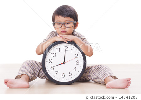 Cute boy is holding big clock 14541205