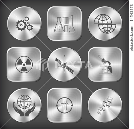 gears, chemical test tubes, shift globe, radiation symbol, space 14543378