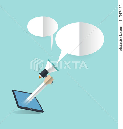Tablet and hand of businessman with megaphone  14547481