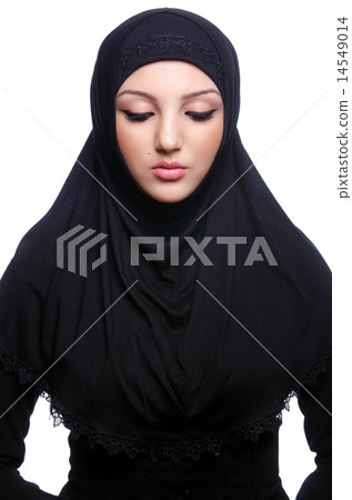 Muslim young woman wearing hijab on white Muslim young woman wearing hijab on white 14549014