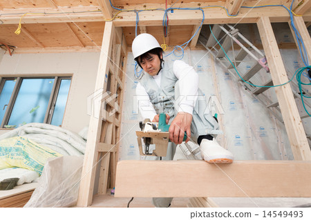 Carpentry working at home construction site Carpentry working at home construction site 14549493