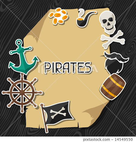 Background on pirate theme with stickers and objects 14549550