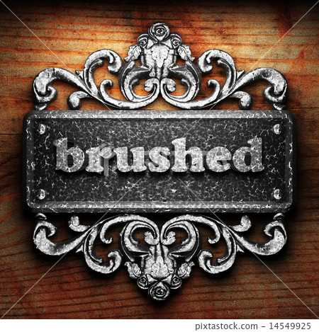 brushed word of iron on wooden background 14549925
