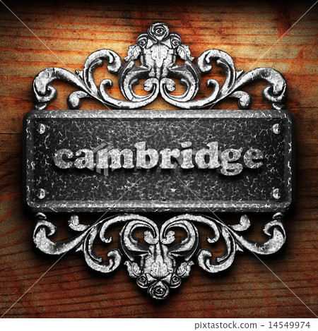 cambridge word of iron on wooden background 14549974
