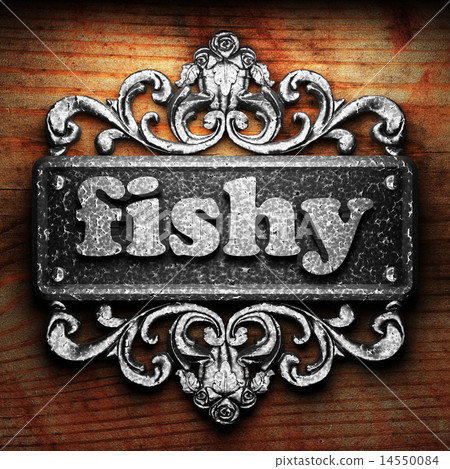 fishy word of iron on wooden background fishy word of iron on wooden background 14550084