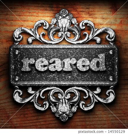 reared word of iron on wooden background 14550129