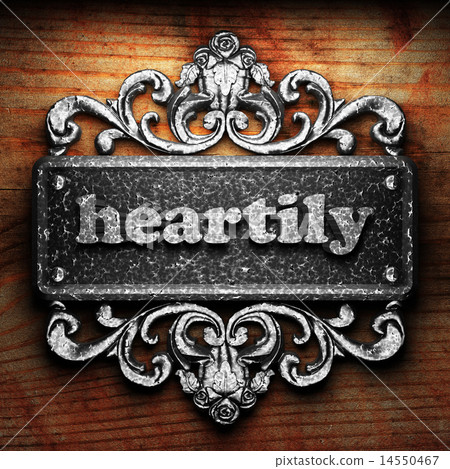 heartily word of iron on wooden background 14550467