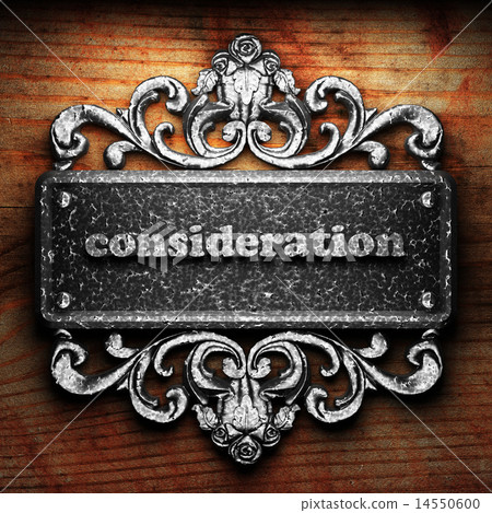 consideration word of iron on wooden background consideration word of iron on wooden background 14550600