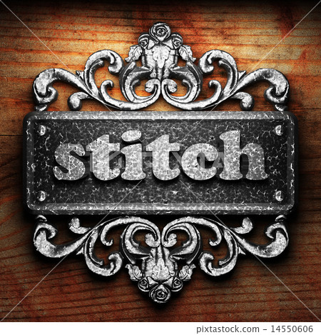 stitch word of iron on wooden background stitch word of iron on wooden background 14550606