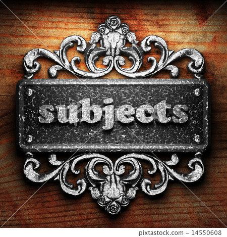subjects word of iron on wooden background 14550608