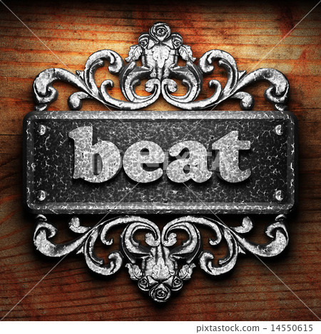 beat word of iron on wooden background 14550615