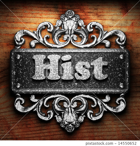 Hist word of iron on wooden background Hist word of iron on wooden background 14550652