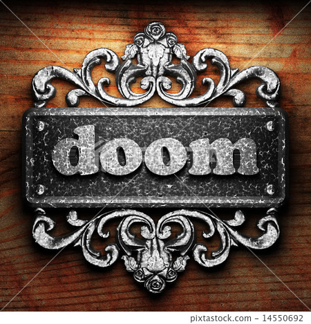 doom word of iron on wooden background doom word of iron on wooden background 14550692