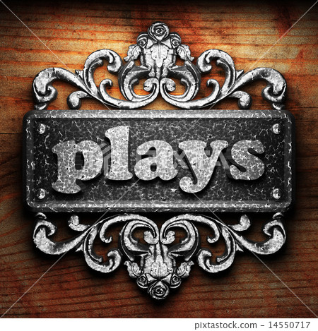 plays word of iron on wooden background 14550717