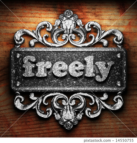 freely word of iron on wooden background 14550755
