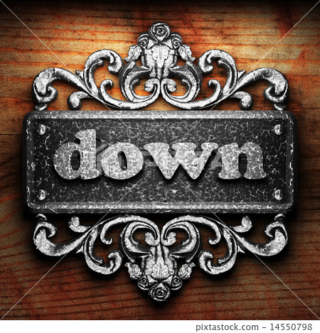down word of iron on wooden background 14550798