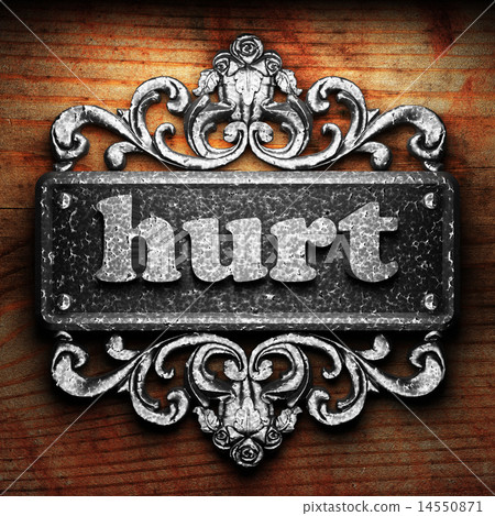 hurt word of iron on wooden background hurt word of iron on wooden background 14550871