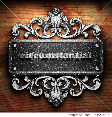 circumstantial word of iron on wooden background 14550886