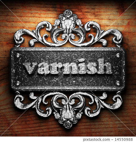 varnish word of iron on wooden background varnish word of iron on wooden background 14550988