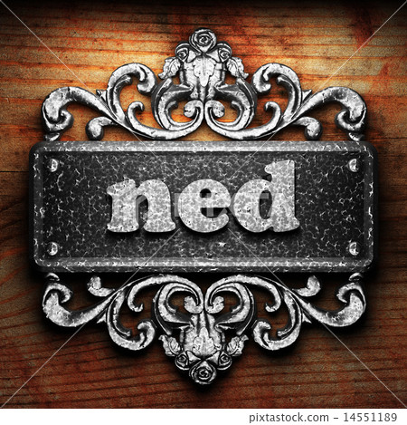 ned word of iron on wooden background 14551189