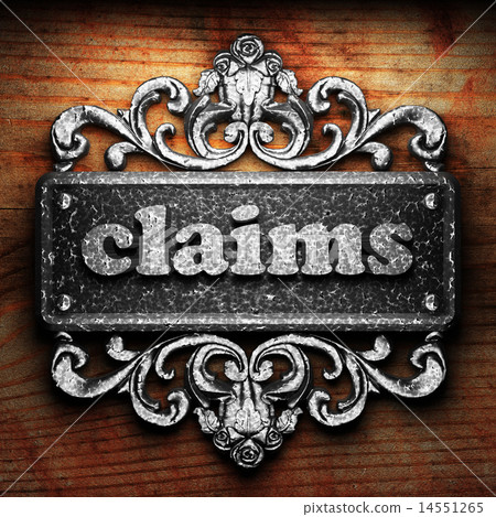 claims word of iron on wooden background 14551265