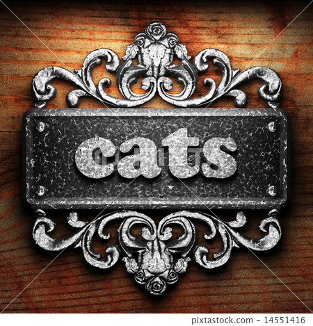 cats word of iron on wooden background 14551416
