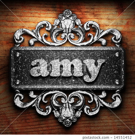 amy word of iron on wooden background 14551452
