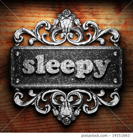 sleepy word of iron on wooden background 14551663