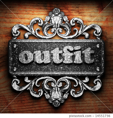 outfit word of iron on wooden background 14551736