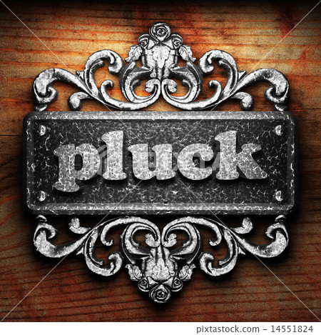 pluck word of iron on wooden background 14551824